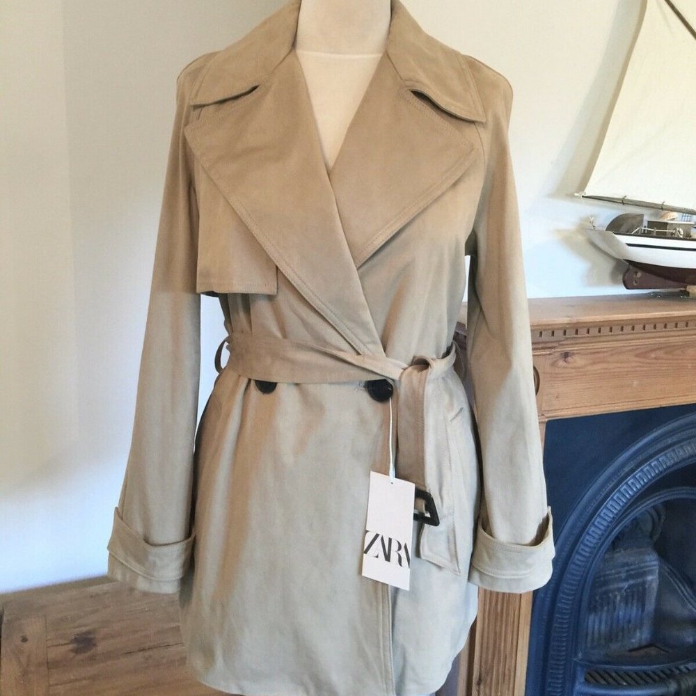 SOLD!!!Zara Camel Faux Suede Trench Coat Size S - Picture 1 of 10